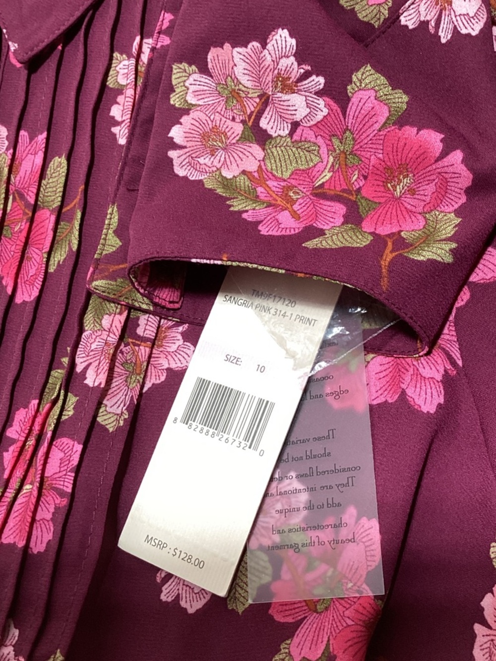 NWT Nanette Lepore Burgundy Floral Tie-Waist Long Sleeve Midi Dress - Picture 11 of 15